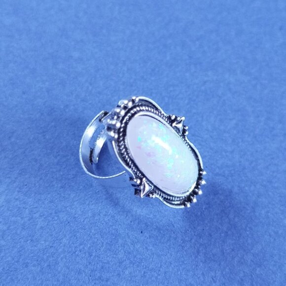 Vintage-Inspired Bohemian Sterling Silver Opal Ring CUSHION - Picture 4 of 6